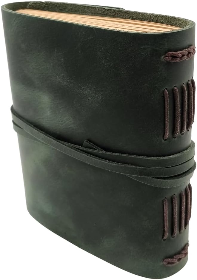 Green Notebook Journal - Genuine Leather Journals for Writing Small Size Diary 5.5x7.5 Inch, Notepad For Women and Man, Gifts,Work,Travel Dark Green