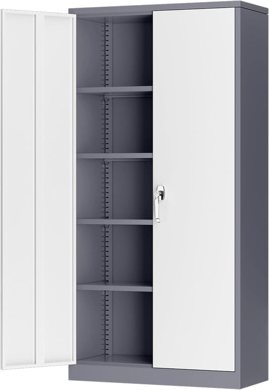 INTERGREAT Storage Cabinets with Doors and Shelves, 72“ Steel Tool Locking Cabinet, Metal Storage Cabinet for Home Office, Warehouse, School, Grey White