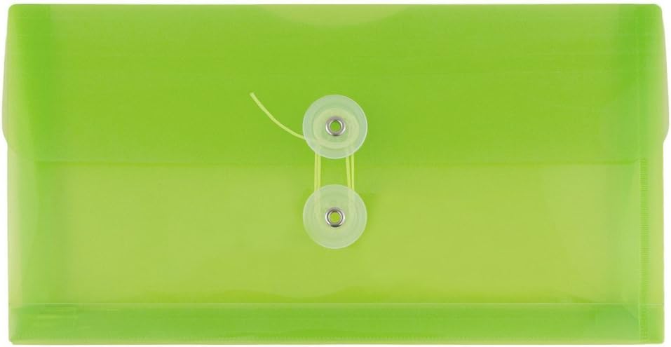JAM PAPER Plastic Envelopes with Button & String Tie Closure - #10 Business Booklet - 5 1/4 x 10 - Assorted Colors - 12/Pack