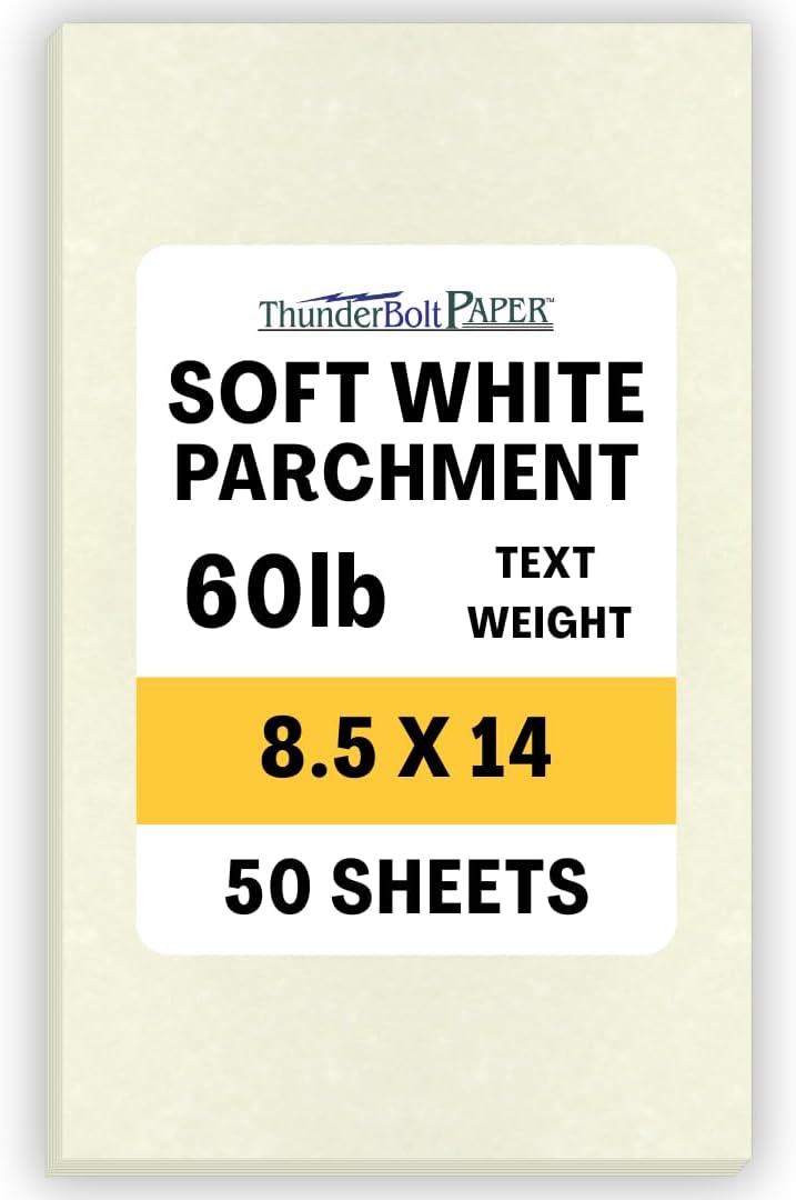 50 Soft White Parchment 60# Text (=24# Bond) Paper Sheets - 8.5 X 14 inches Legal Size - 60 Pound is Not Card Weight - Vintage Colored Old Parchment Semblance
