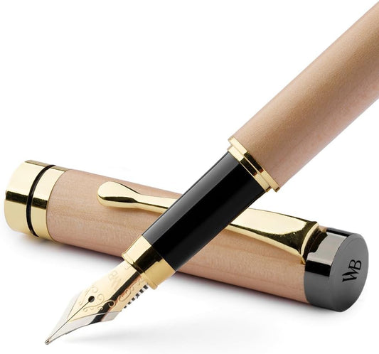 Wordsworth & Black Fountain Pen Set, Luxury Bamboo Wood - Fine Nib, Gift Case; Includes 6 Ink Cartridges, Ink Refill Converter -Journaling, Calligraphy; Drawing, Smooth Writing [Maple Wood]