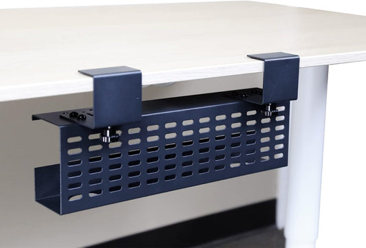 AEONS Under Desk Cable Management Tray Black Horizontal 16-inch Under Desk Removable C Clamp Mount Computer Cord Raceway and Modesty Panel