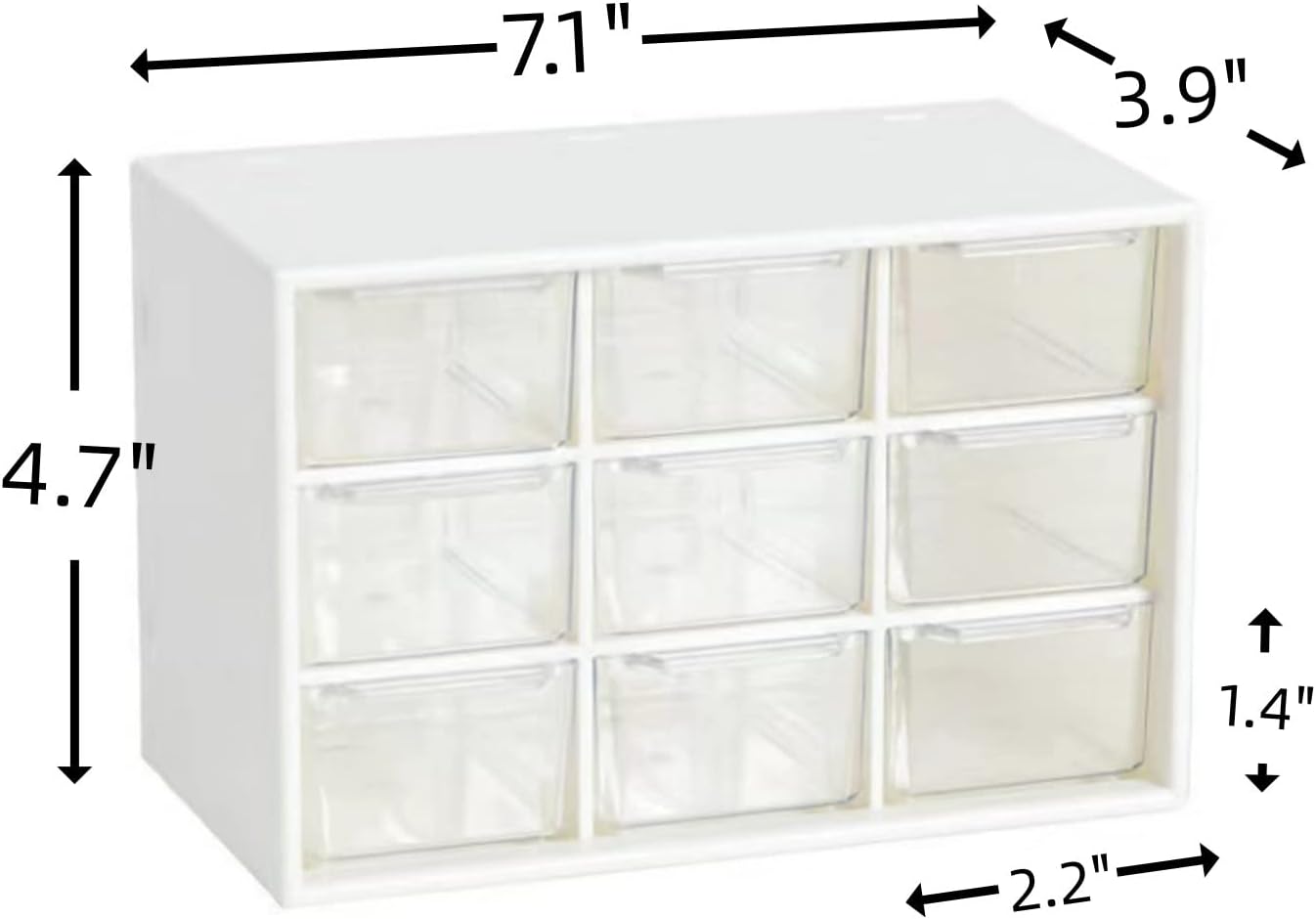 Feadily 4PCS Small Drawer Organizer for Desk, Desktop Drawer Organizer with 9 Clear Drawers, Plastic Desktop Storage Drawers 7.1 Inch x 3 .9 Inch x 4.7 Inch, White