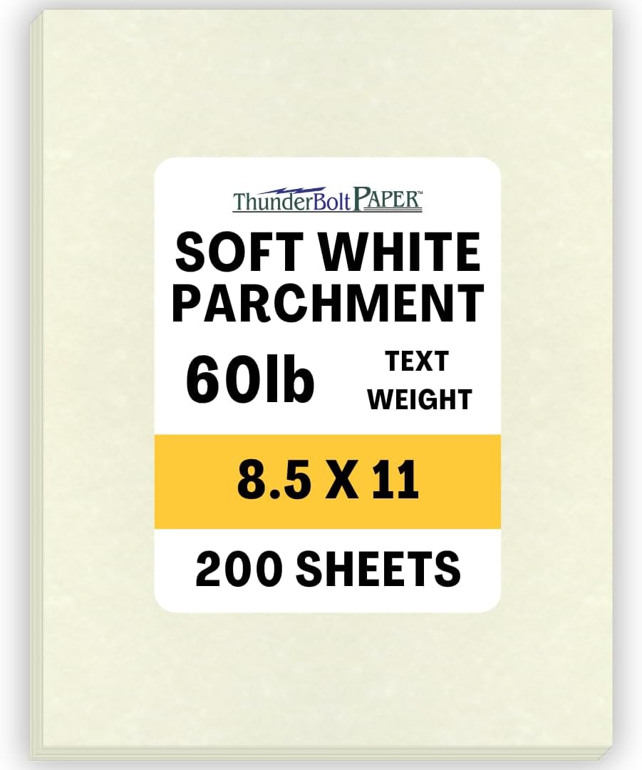 200 Soft White Parchment 60# Text (=24# Bond) Paper Sheets - 8.5 X 11 Inches Standard Letter|Flyer Size Size - 60 Pound is Not Card Weight - Vintage Colored Old Parchment Semblance