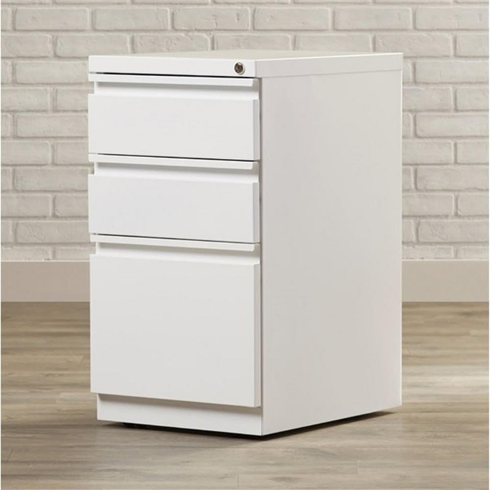 Scranton & Co 20" 3-Drawer Modern Metal Mobile Pedestal File Cabinet in White