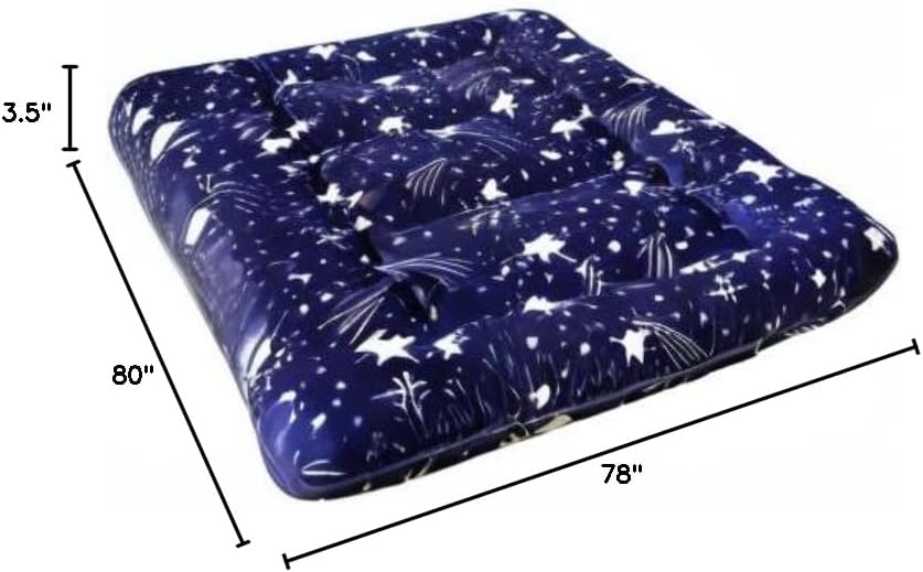 Navy Starry Sky Japanese Floor Futon Mattress, Tatami Mat Portable Camping Mattress Kids Sleeping Pad Foldable Roll Up Floor Lounger Couch Bed, King Size
