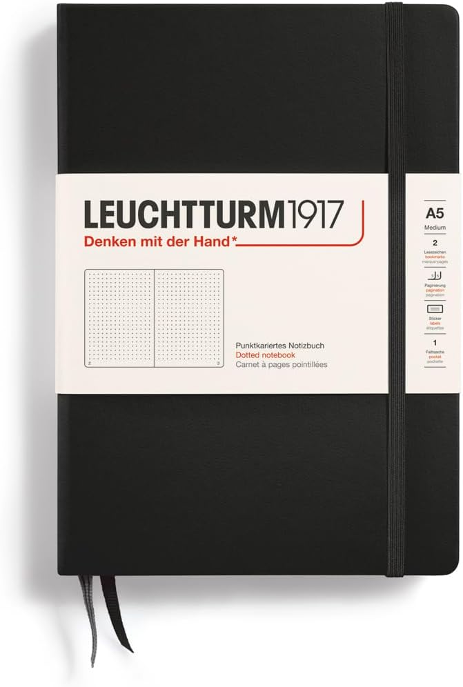 LEUCHTTURM1917 - Notebook Hardcover Medium A5-251 Numbered Pages for Writing and Journaling (Black, Dotted)