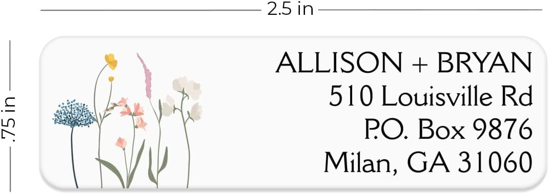Wildflower Rolled Address Labels / 250 Personalized Return Address Labels/Designer Address Stickers in Elegant Plastic Dispenser