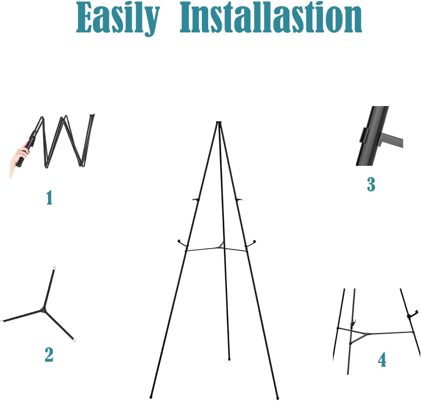 63" Easel Stand for Wedding Sign - Adjustable Easels for Display Painting Canvas - Metal Floor Easels with Portable Bag Fit for Lobby,Exhibition,Holds 4lbs,2Pack