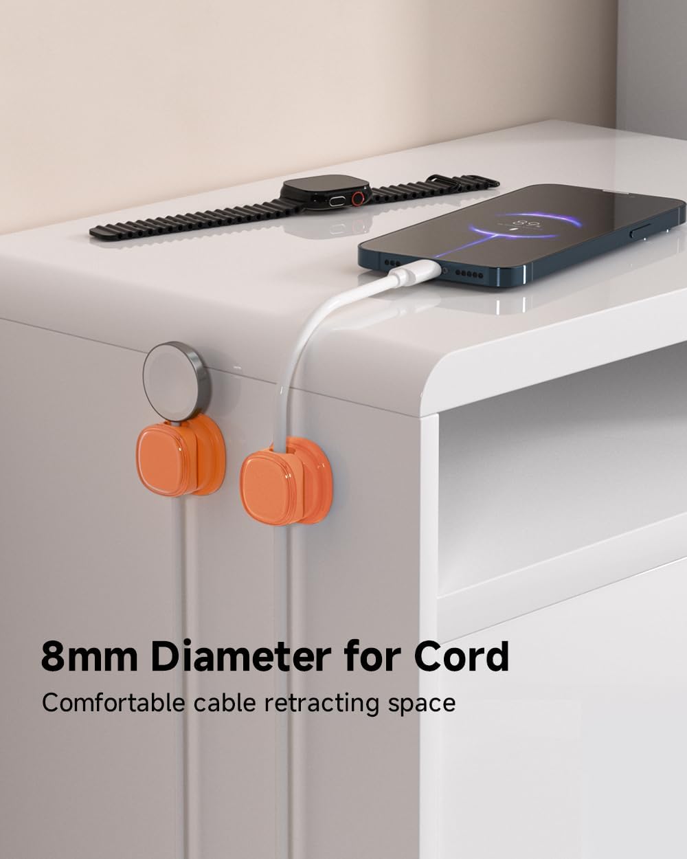 9 Pack Cord Organizer, Spring Cable Management, Adhesive Cute Cable Holder Clips, Phone Charger Wire Keeper for Desk Nightstand Car Office (9-Pack Orange)