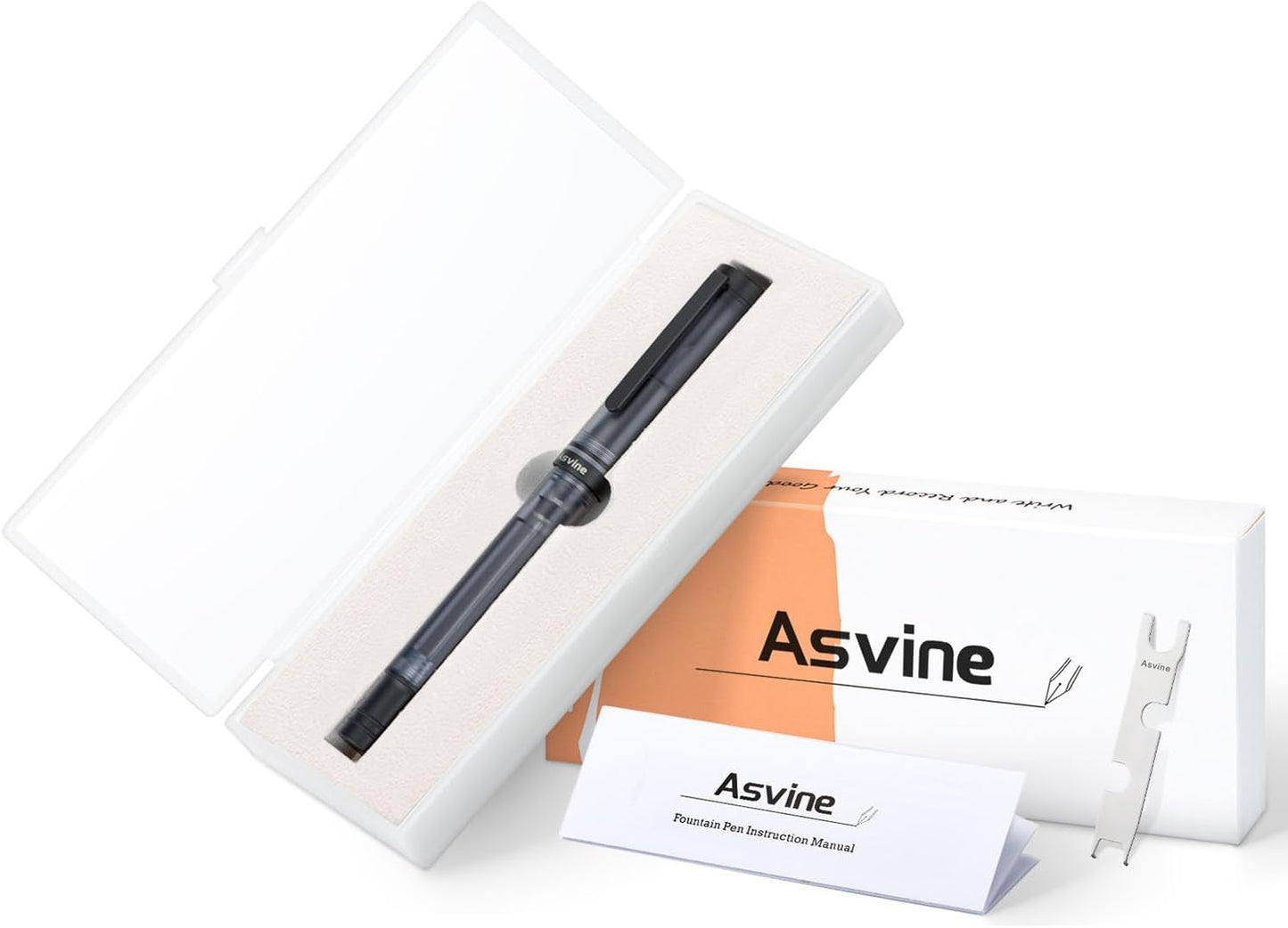 Asvine V200 Titanium Fountain Pen Vacuum Filling, Matte Black Extra Fine Nib Clear Demonstrator Acrylic with Pen Case and Wrench