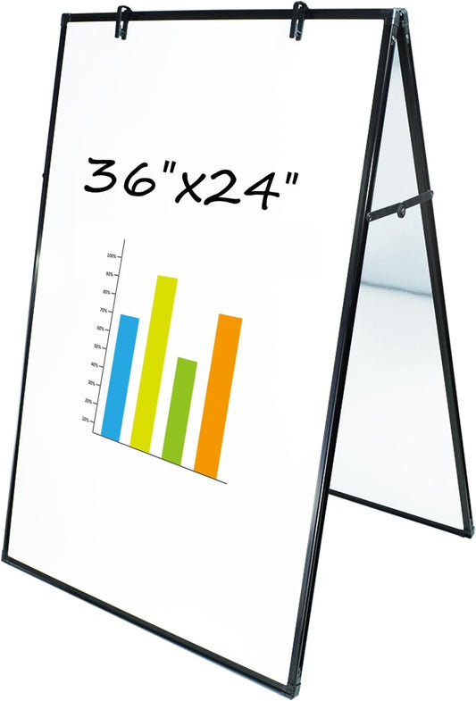 JILoffice Dry Erase Board, Magnetic White Board 36 X 24 Inch, Double Sided Whiteboard Easel, Black Aluminum Frame with Two Flipchart Hooks for Office Home and School