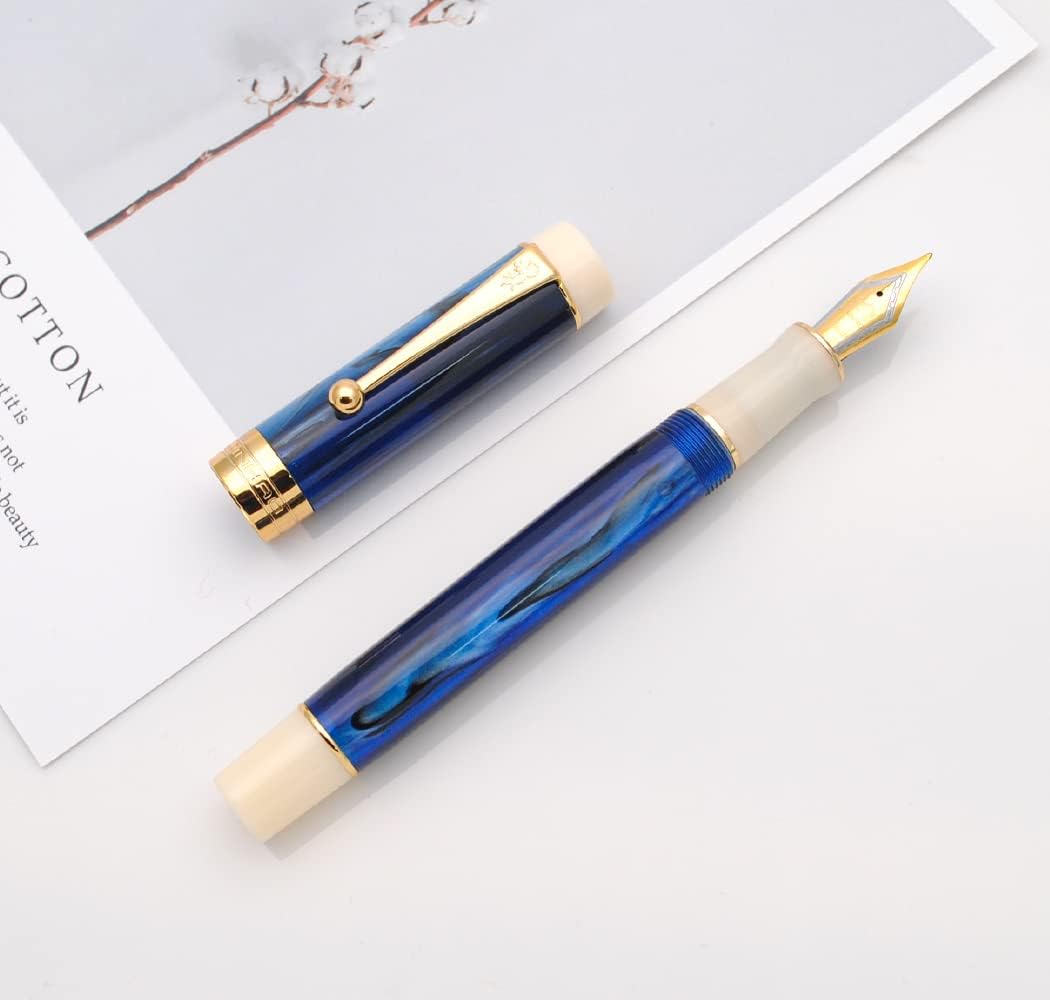 JINHAO 100 Fountain Pen with Ink Converter (Medium Nib 0.7mm, Galaxy Blue-B)