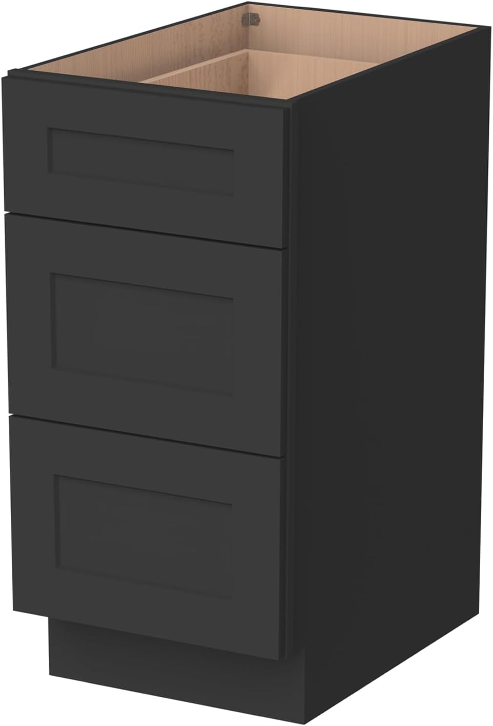 Shaker Style Charcoal Black RTA Base Drawer Cabinet - Solid Wood 3-Drawer Design with Soft Close Feature, 15" W x 24" D x 34.5" H, Perfect for Standalone Use or Kitchen Cabinet Combinations