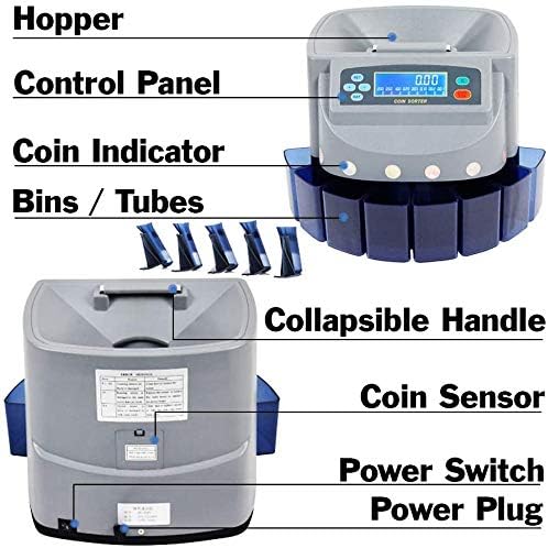 Electronic USD Coin Sorter and Counter with LCD Display, Sorts 270 Coins Per Minute into Coin Wrappers or Bins, Coin Wrapper Tubes Included by EX ELECTRONIX EXPRESS