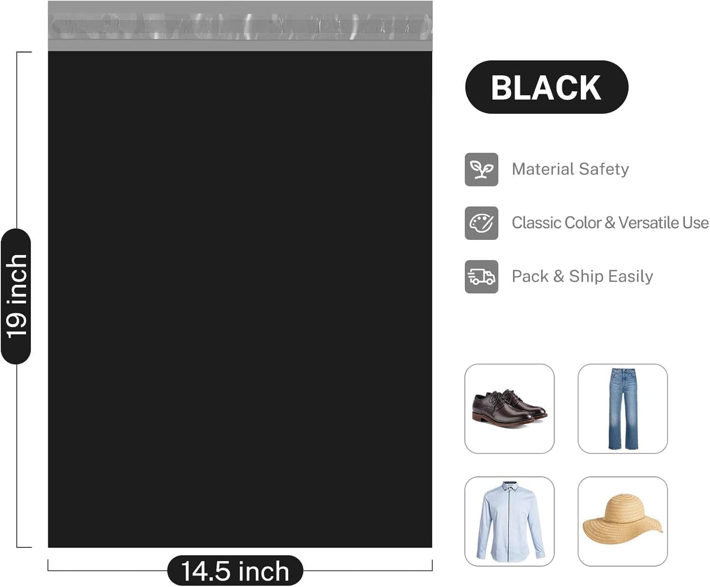 Metronic Poly Mailers 14.5x19 2000 Pack Black, Large Shipping Bags Bulk Mailing Envelopes for Small Business, Mailers Poly Bags for Shipping Self Seal, Mailing Envelope Packaging Bags