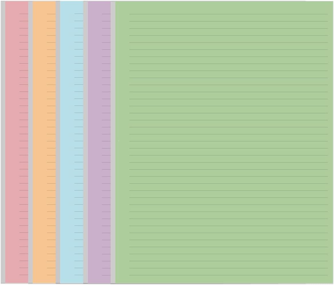 Unpunched Colorful Lined Paper - 100 Sheets/200 Pages Loose Leaf Paper Line Refills, Per Color 20 Sheets, 8.5" x 11"