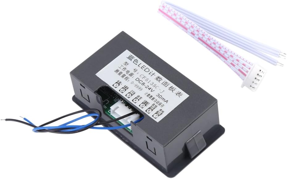 Digit Counter, DC 8-24V 4 Digit LED Digital Display 0-9999 Up/Down Plus/Minus Panel Counter Meter with Cable (Blue)