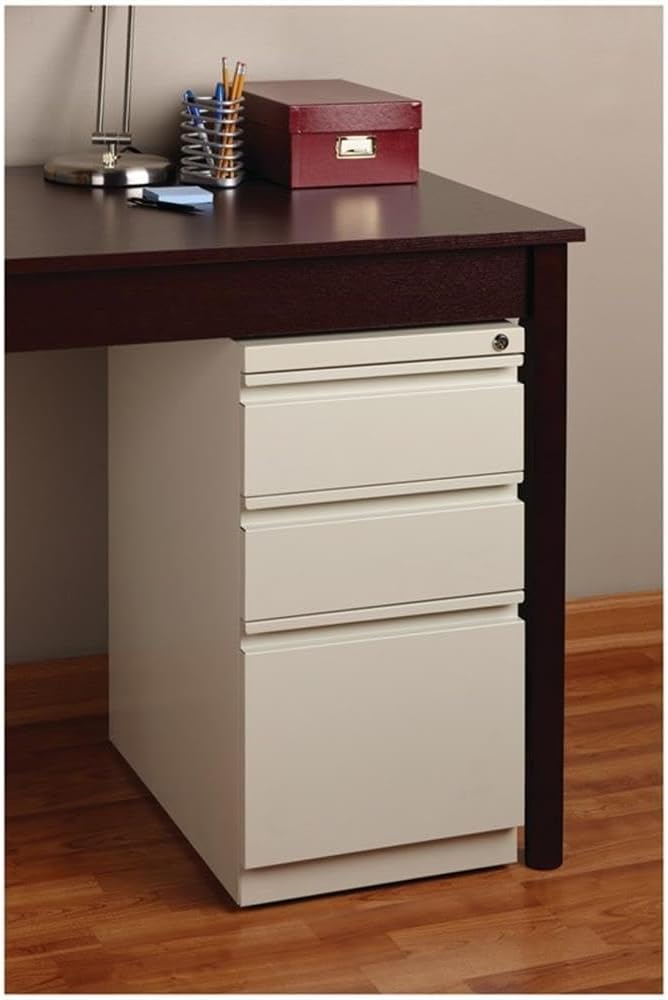 BOWERY HILL 20" D Metal Mobile Pedestal File 3-Drawer Box/Box/File. Putty/Beige