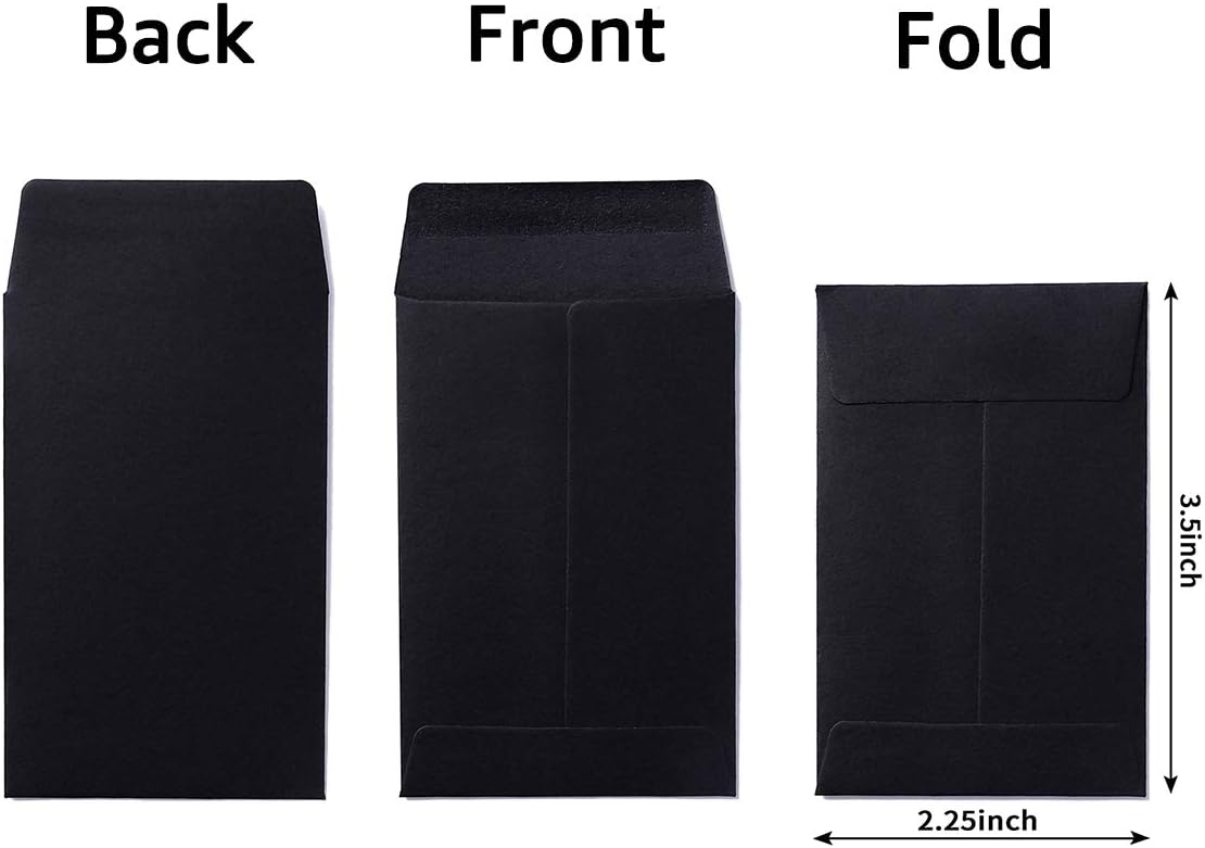 200 Pack Small Coin Envelopes Kraft Paper Seed Envelopes Mini Parts Small Items Stamps Storage Packets Envelopes Self-Adhesive for Garden, Office or Wedding Gift, (2 1/4 x 3 1/2 Inch, Black)