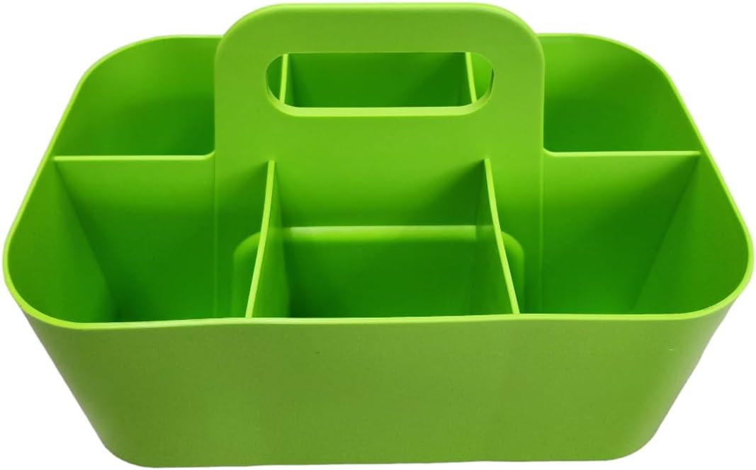 Small Stackable Plastic Caddy with Handle 6 Compartment | Desk, Makeup, Dorm Caddy, Classroom Art Organizers - 4 Pack, Made In USA (Green)