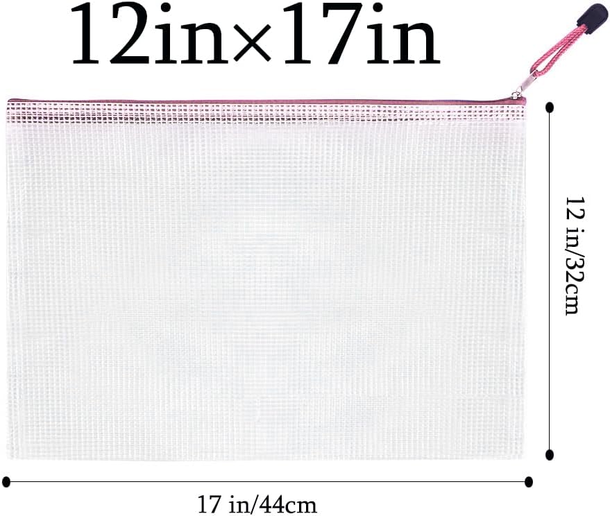 Mesh Zipper Pouch Bag, A3 Zipper File Bag for Organizing Storage, Waterproof, Pink, 17" x 12"/44cm x 32cm