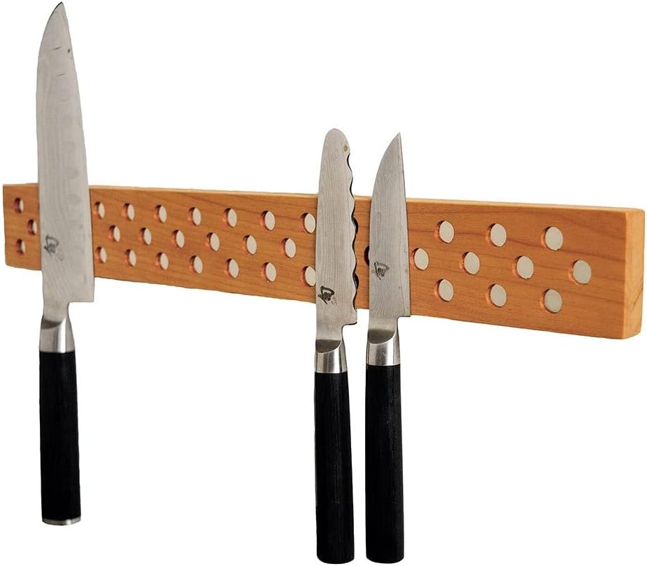 Magnetic Wooden Knife Bar Holder Strip, Cherry or Walnut, 12, 16, 20, or 24 Inch (16 Inch, Cherry)