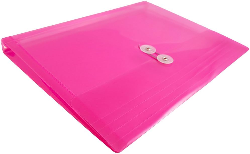 JAM PAPER Plastic Envelopes with Button & String Tie Closure - Letter Booklet - 9 3/4 x 13 - Fuchsia - 12/Pack