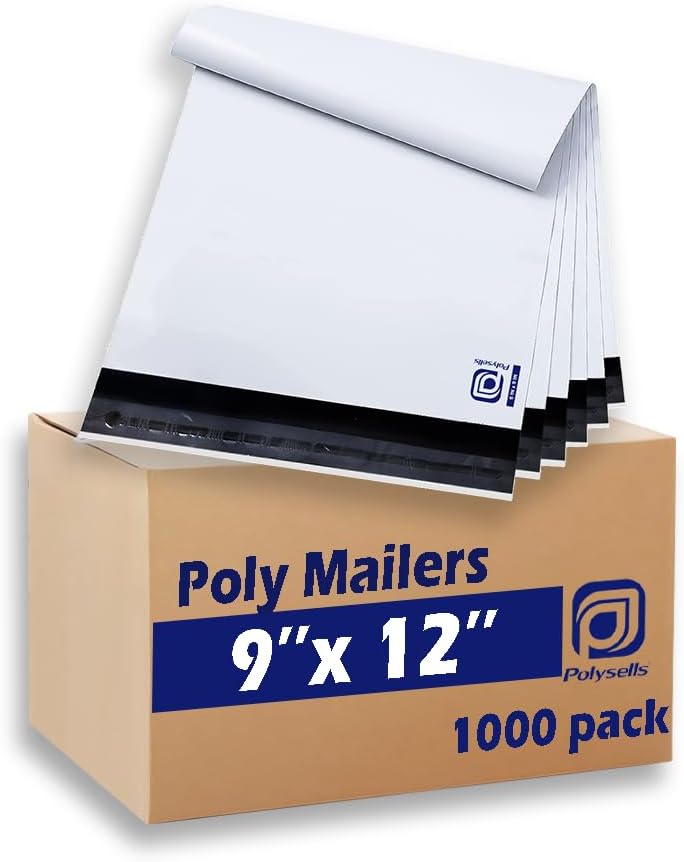 POLYSELLS 1000 pcs 9x12 Inch White Poly Mailers Shipping Envelopes, Strong Adhesive Sealing, Waterproof, and Tear-resistant Postal Mailing Bags for Clothing, Books, and Accessories