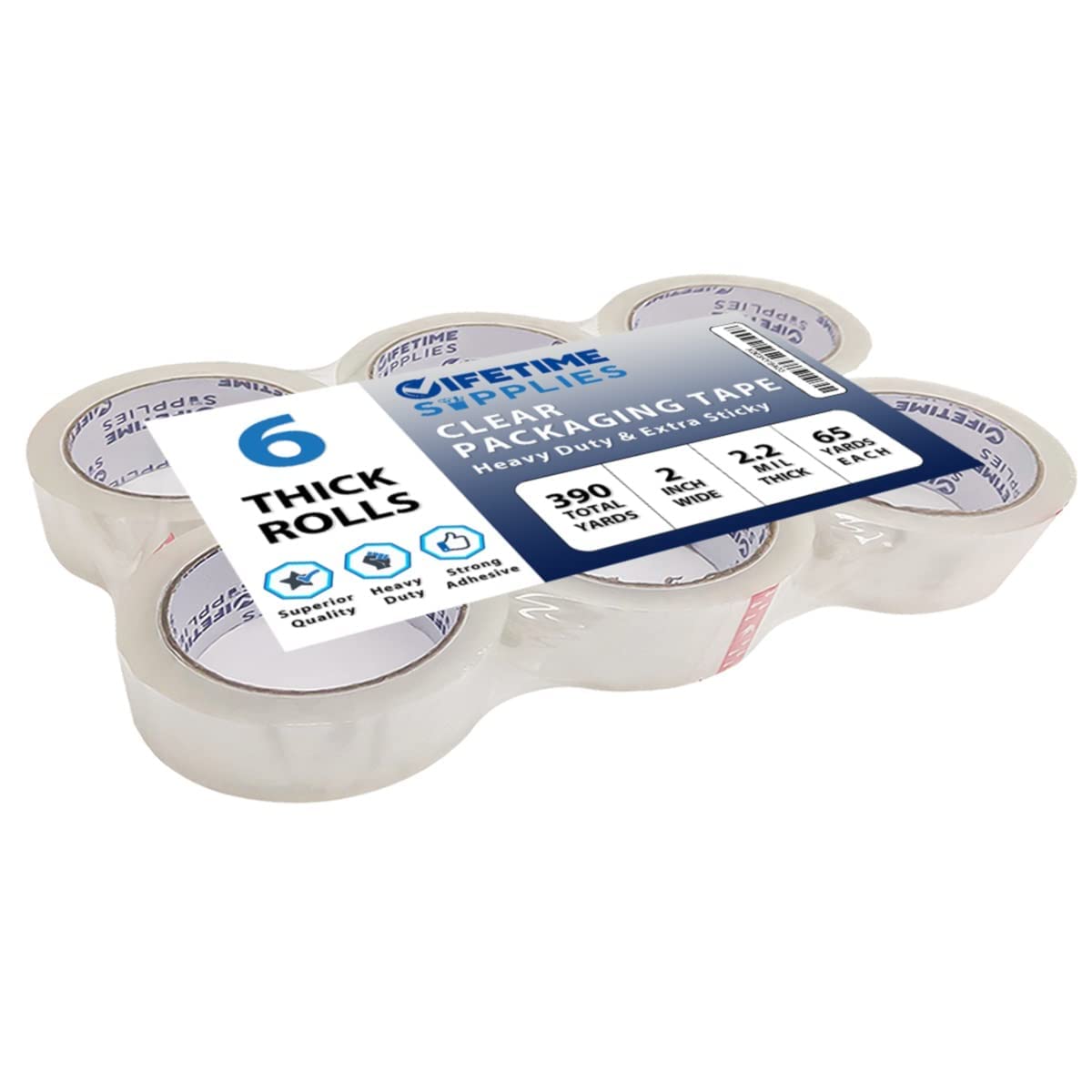 6 Rolls [Upgraded] Clear Premium Packing Tape, 65 Yards, 2.2 mil, Heavy Duty Packaging Tape for Shipping, Moving, Sealing - Stronger & Thicker