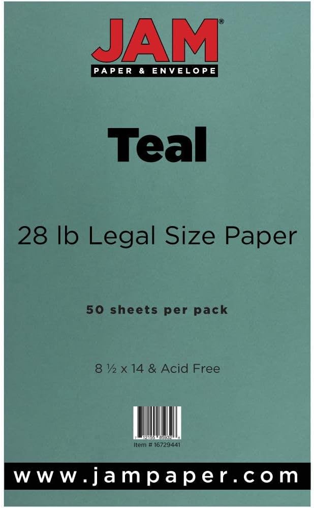 LUXPaper 8.5" x 14" Paper | Legal Size | Teal | 80lb. Text | 50 Qty