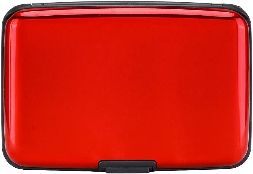 ELFISH Mini RFID Aluminum Wallet Credit Cards Holder Business Card Case Metal ID Case for Men Women (Red)