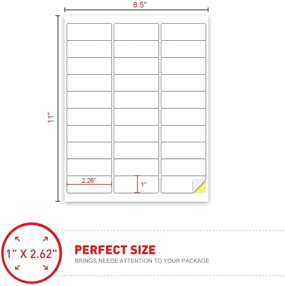 [100Sheet, 3000 Labels] Address Mailing Shipping Amazon FBA Barcode Labels 1 x 2 5/8 for Laser/Inkjet Printer, 30-up Return Address Labels Name Tag Stickers for School Supplies