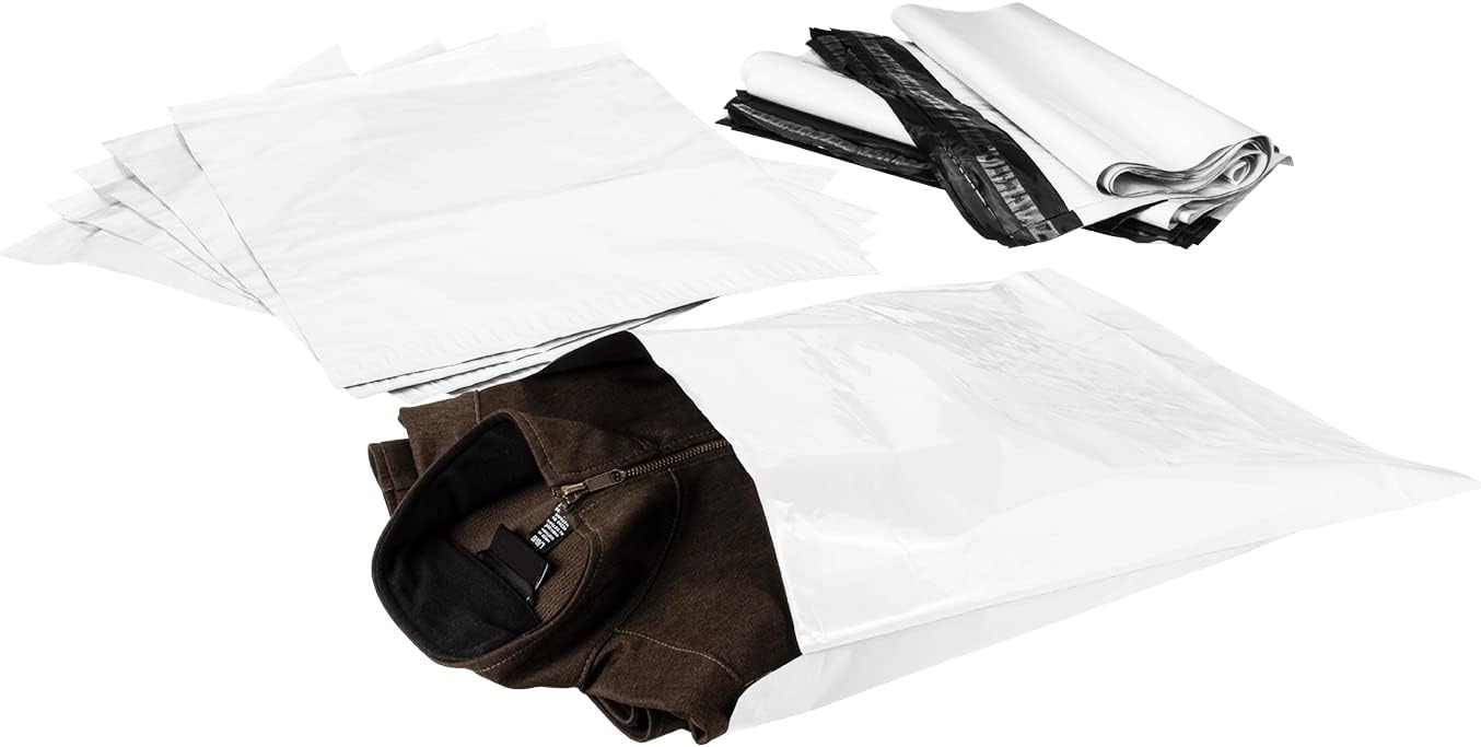 Karat 15.75"x 17.33" White Poly Mailers - Tamper-Evident, Waterproof and Tear Resistant Bags for Small Business Supplies, Bulk Packaging - Easy-to-Use Adhesive Closure Mailing Envelopes, WS-TPM1517W