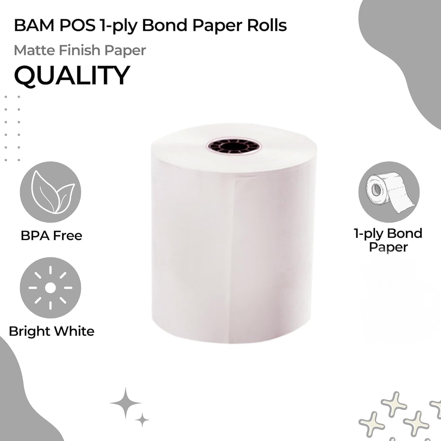 1Ply Bond Receipt Paper Rolls 3 x 150 White Paper for Kitchen Impact Printers TMU200 SRP275 Star SP700 Suitable For Printing Kitchen Tickets and Order receipts 24 Rolls Per Case