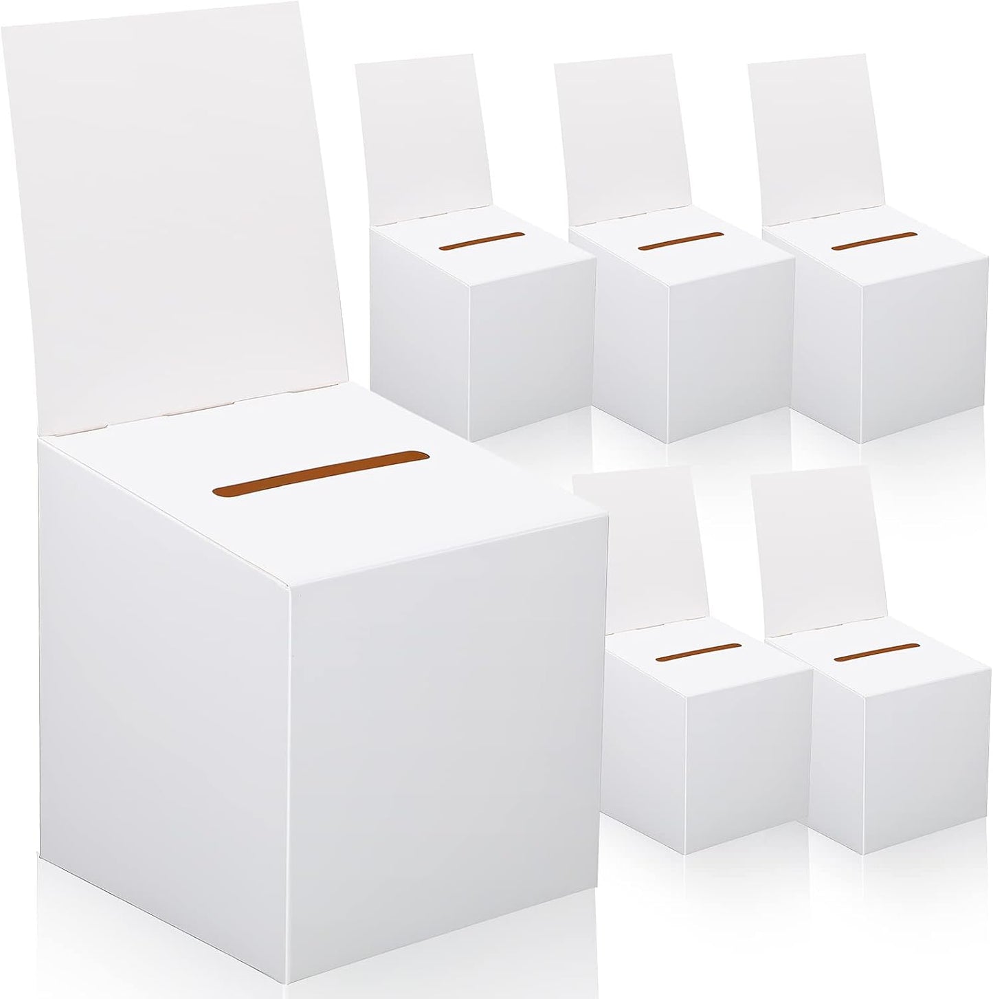 CHENGU 6 Pieces Raffle Ticket Box, 10 x 10 x 10 Inch Cardboard Box with Slot, Large Donation for Fundraising, Tip Jar, Suggestion for Collecting and Donation (White)
