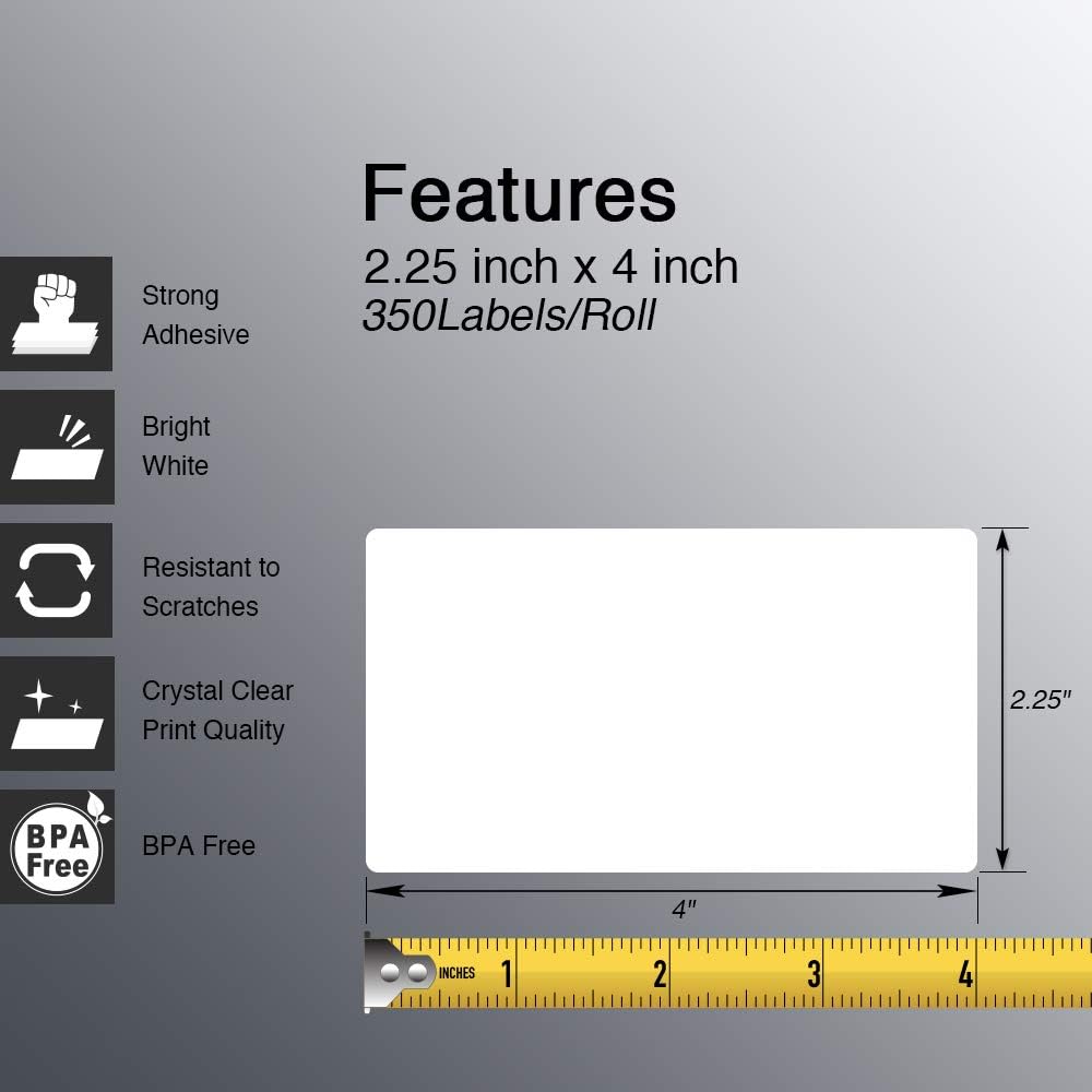 BETCKEY - 2.25" x 4" (57 mm x 102 mm) Multipurpose & Shipping Labels Compatible with Zebra & Rollo Label Printer,Premium Adhesive & Perforated [6 Rolls, 2100 Labels]