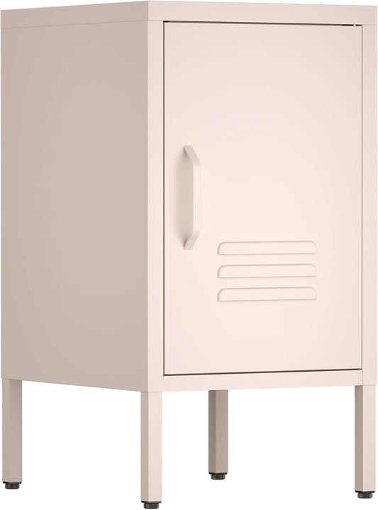 Metal Cabinet,Locker Nightstand with Shelf,Metal Storage Locker,Steel Bedside Storage Cabinets for Living Room Bedroom,Pink
