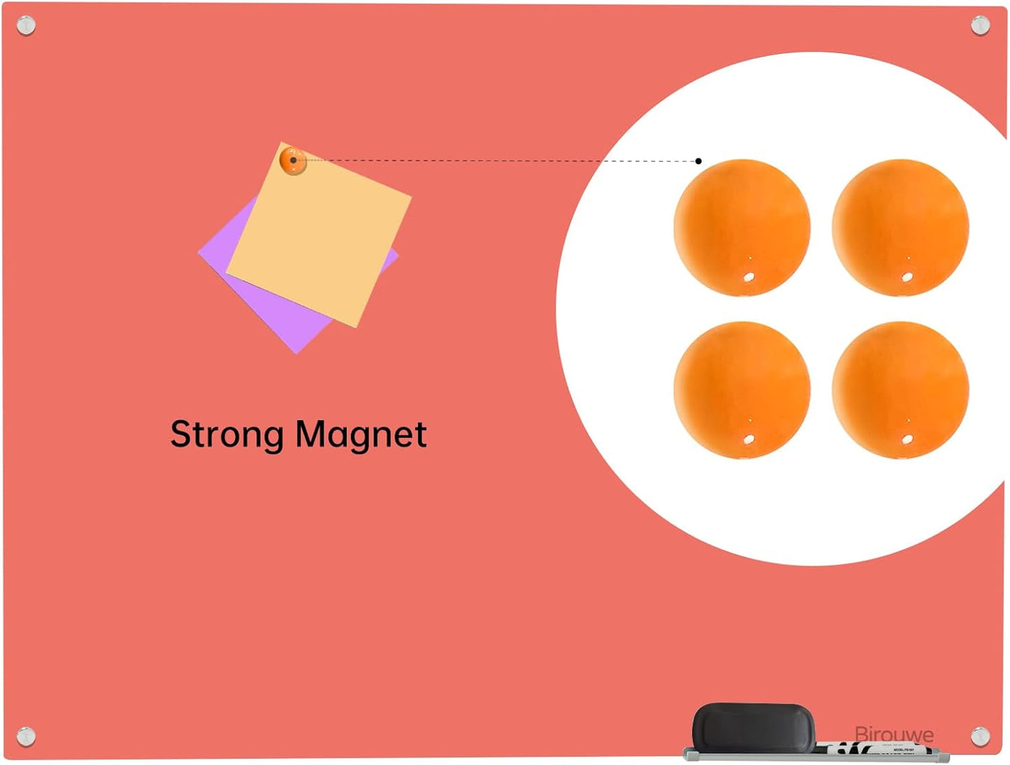 Magnetic Glass Dry Erase Board - White Board 48 x 36 Inch Wall Mounted Glass Whiteboard, Large Frameless Glass White Board for Wall Office, Home & School, Red