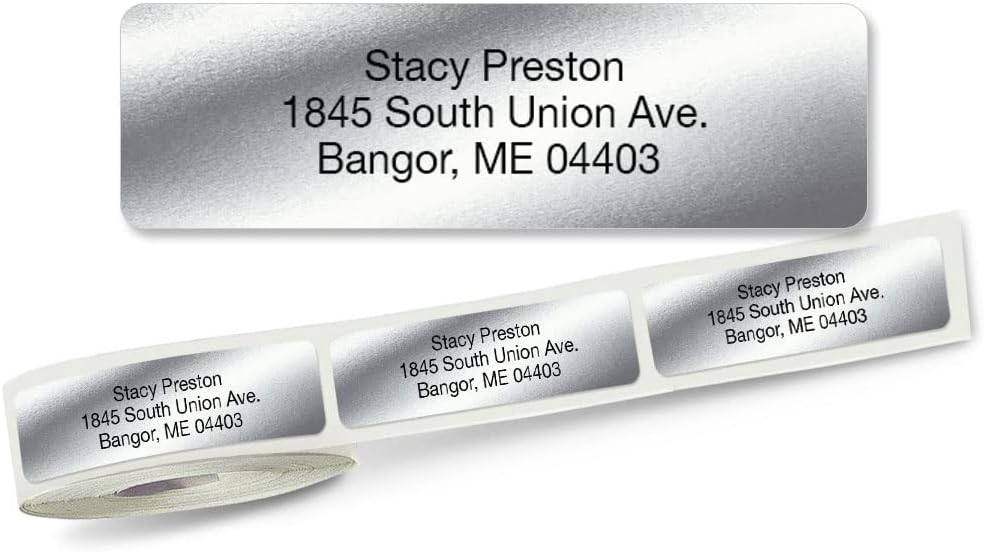 Colorful Images Silver Metallic Foil Rolled Return Address Mailing Labels with Dispenser, Customize with Name & Shipping Address, 500 Self Adhesive, Easy Peel Sticker Label Roll, 3/4" x 2 1/2"
