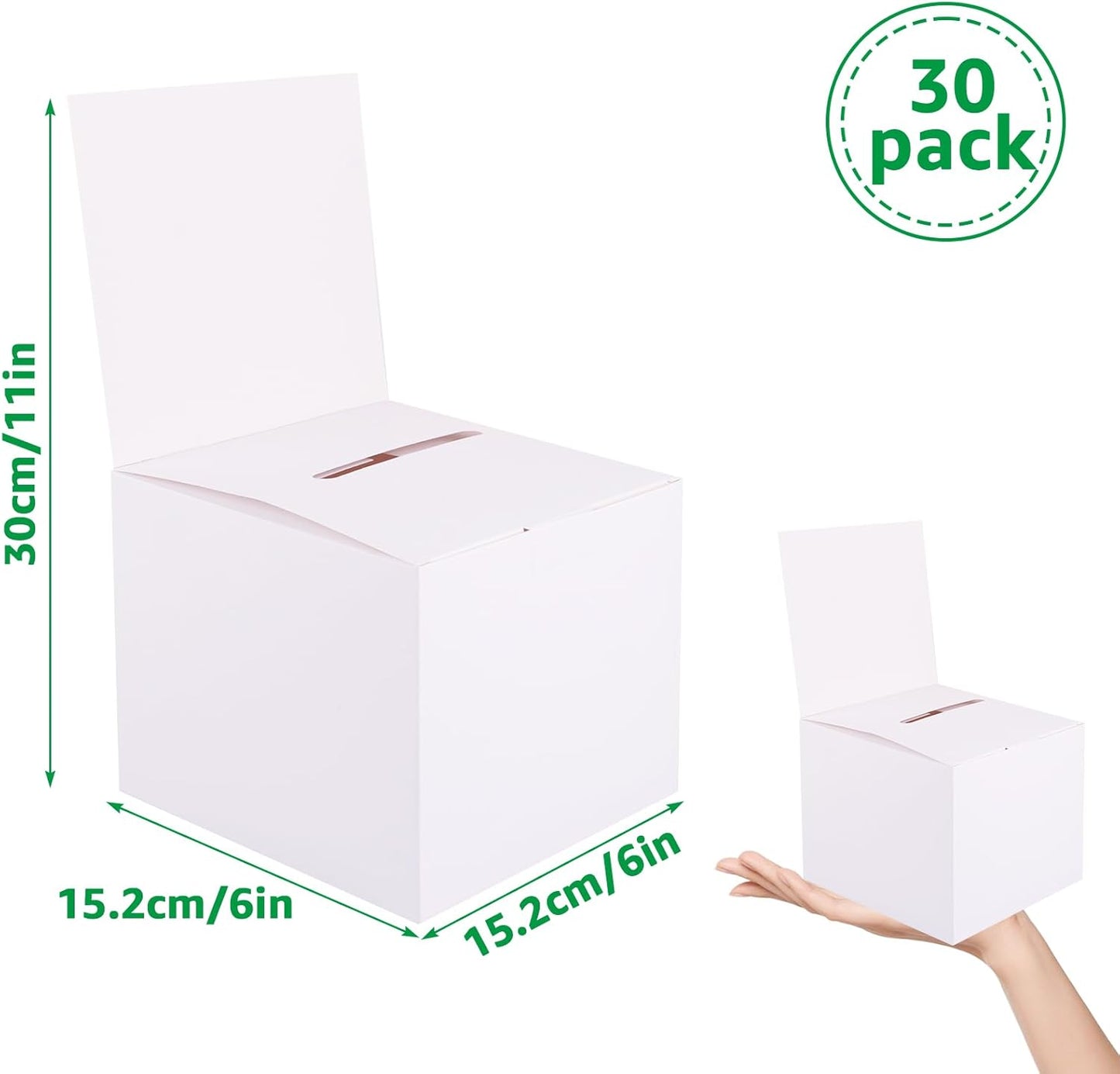 SHUESS 30 Pack Raffle Ticket Box Raffle Boxs Ballot Boxes with Slot White Suggestion Donation Boxs for Fundraising Cardboard Charity Box with Slot for Collecting Business Card Voting Contest, 6 Inches