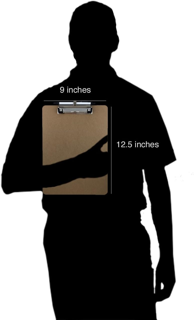 Pen Holder Clipboard, Letter Size, Low Profile Clip, Hardboard, 6-Pack (Pen Included)