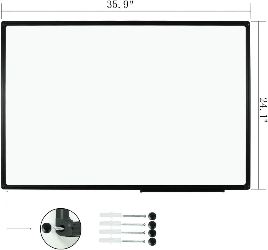JILoffice Magnetic Whiteboard/White Board, Dry Erase Board 36 x 24 Inch, Black Aluminum Frame Wall Mounted Board for Office Home and School