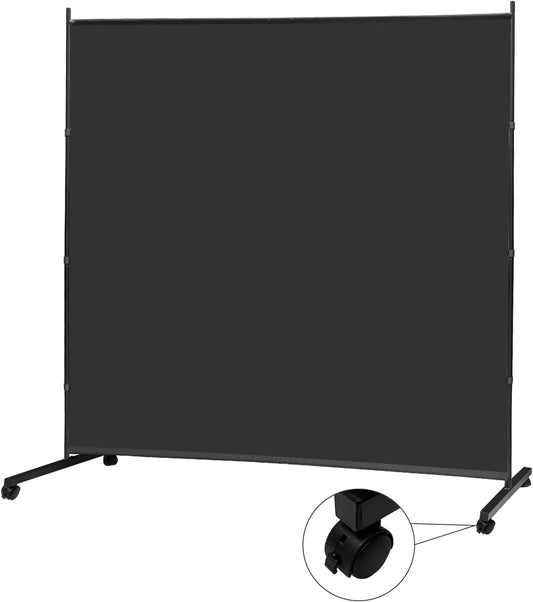MAYOLIAH Large Single Panel Room Divider on Wheels, 71”W x 75”H Rolling Privacy Screen, Portable Wall Divider for Home Office Partition, Black