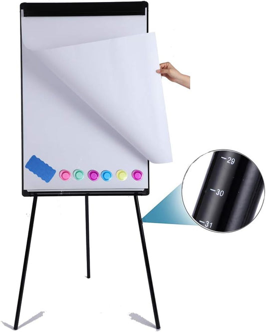 Dry Erase Easel 36" x 24", Height Adjustable Magnetic White Easel Board with Tripod Stand, Office Presentation Board with 25 Sheets Flipchart Pad, Magnets & Eraser, Black
