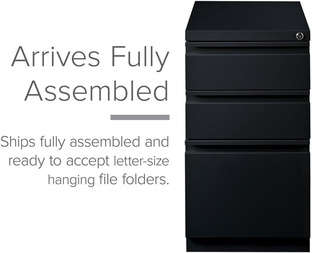 BOWERY HILL 20" 3-Drawer Modern Metal Mobile Pedestal File Cabinet in Black