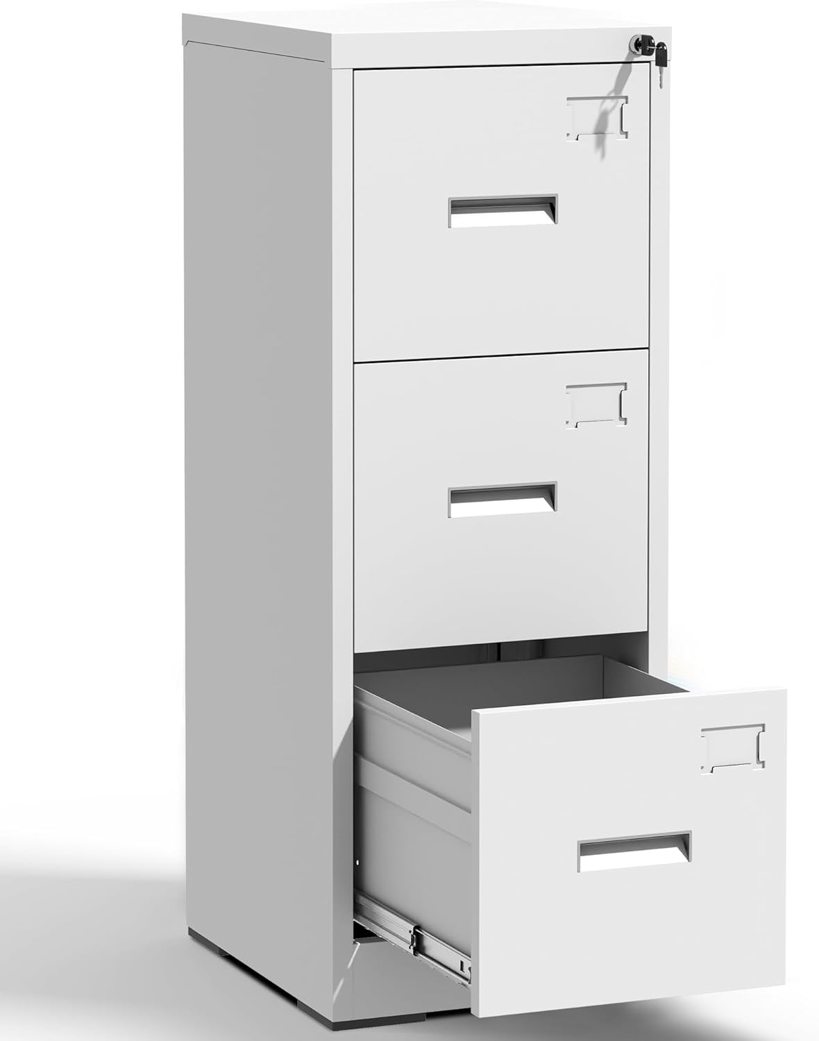 3 Drawer File Cabinet with Lock and Card Slot, Metal Vertical Filing Cabinets for Home Office, Steel Storage Cabinet for Hanging Legal/Letter Size Files, Assembly Required (White)