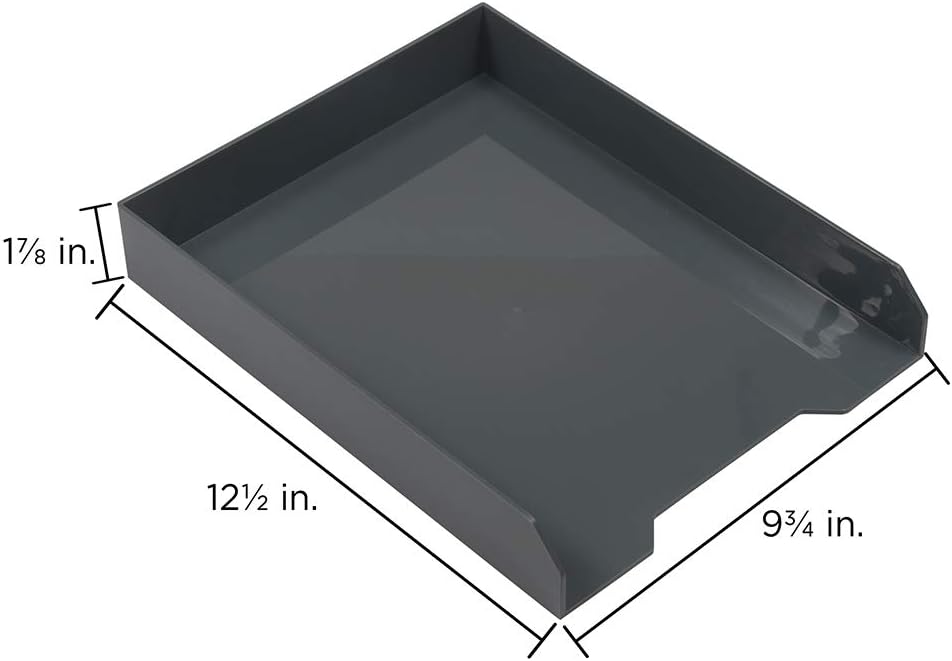 JAM PAPER Stackable Paper Trays - Grey - Desktop Document, Letter, & File Organizer Tray - 2/Pack