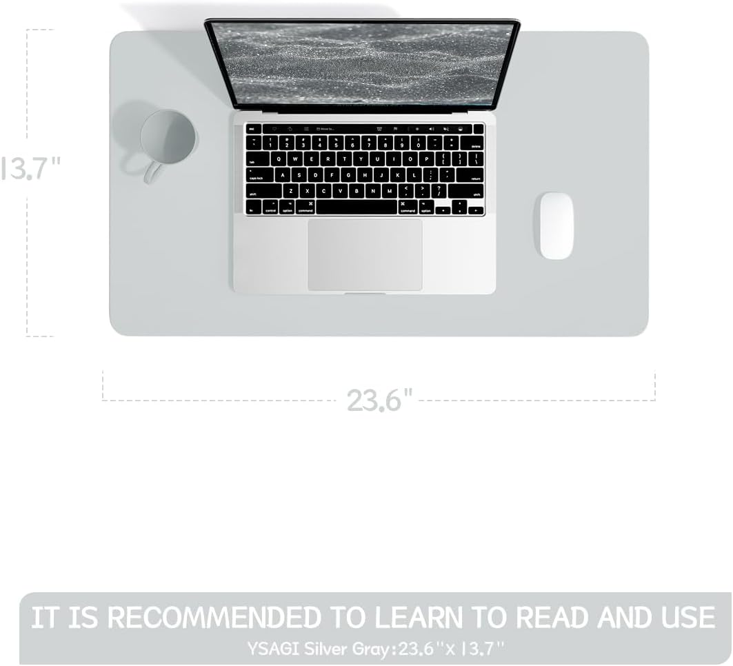 YSAGi Non-Slip Leather Desk Pad, Waterproof Laptop Computer Desk Keyboard Mat, Table Protector Blotter Mat, Large Mouse Pad for Office/Work/Home/Decor(Silver-Grey, 23.6" x 13.7")