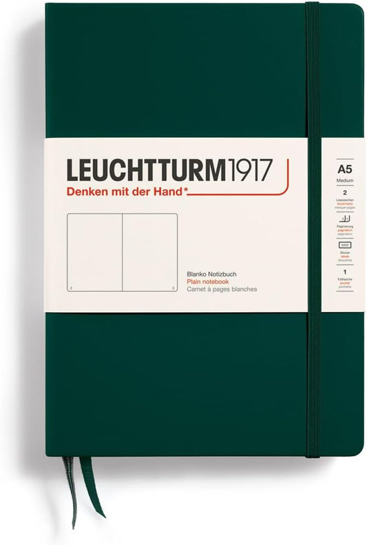 LEUCHTTURM1917 - Notebook Hardcover Medium A5-251 Numbered Pages for Writing and Journaling (Forest Green, Plain)